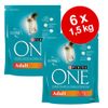 Lot �conomique croquettes Purina One 6 x 0,8/1,5 kg - poulet et riz
