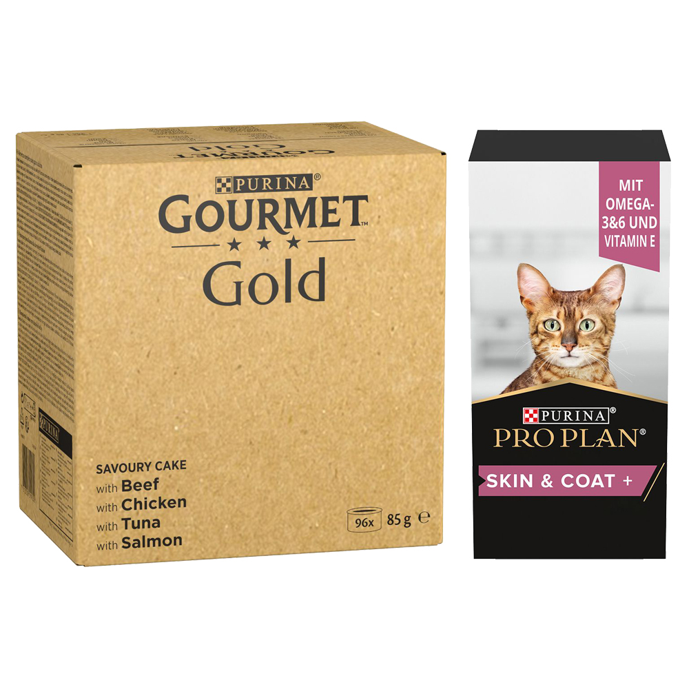 Purina Gourmet Gold 96 x 85 g + PRO PLAN Supplement grátis! - Ragout Refinado: vaca, frango, atum, salmão
Purina Gourmet Gold 96 x 85 g + PRO PLAN Supplement grátis! - Ragout Refinado: vaca, frango, atum, salmão