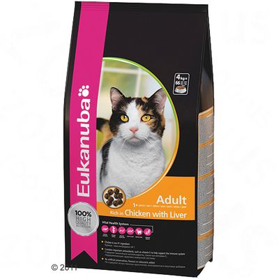Croquettes pour chat Eukanuba Adult, poulet & foie- 2 x 4 kg