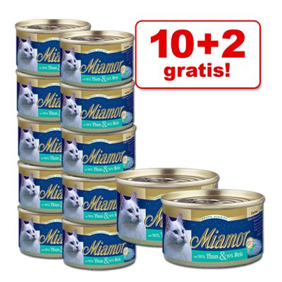 10 + 2 gratis! 12 x 100 g Miamor Feine Filets - Heller Thunfisch & Calamari