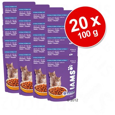 Sachets fraîcheur pour chat Iams Junior ou Senior 20 x 100 g- sélection mature & sénior poulet