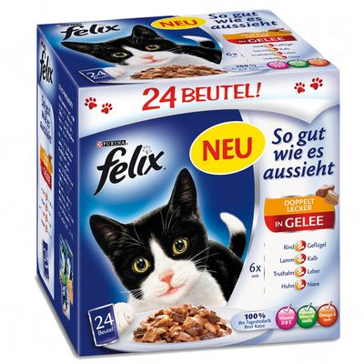 Lot Felix ´´Aussi bon que beau´´´´ en gelée 24 x 100 g- sélection à la viande