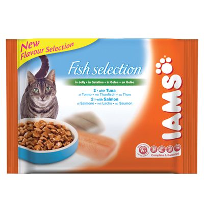 Iams/Eukanuba Probierpaket Iams Adult, 2 x Thunfisch + 2 x Lachs in Jelly - 4 x 100 g (2 Sorten gemischt)