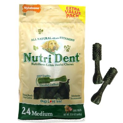 Nylabone Nutri Dent Teeth Cleaning Dog Treats - Value pack medium (24 pieces)