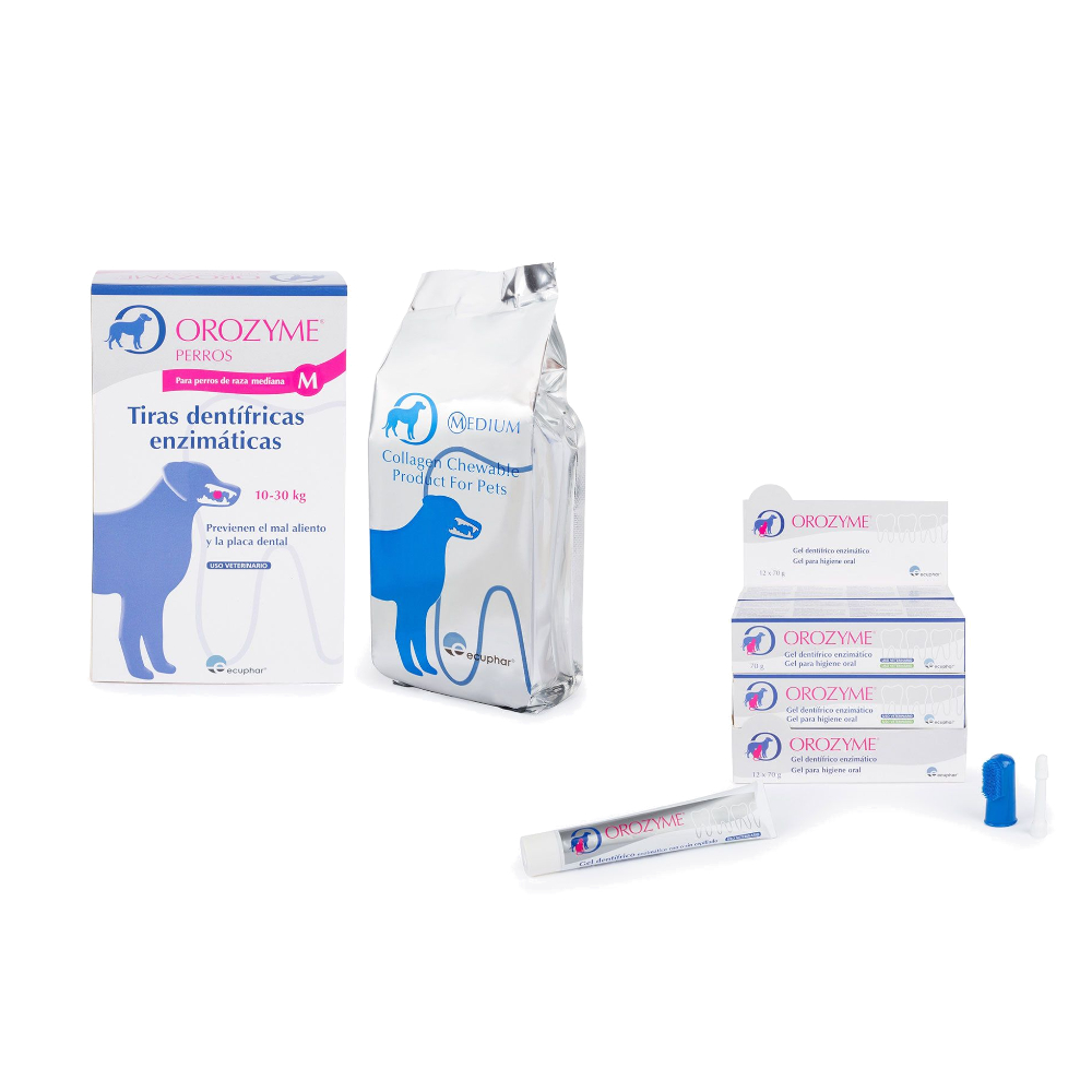 Orozyme tiras dentífricas para perros + gel dentífrico Orozyme ¡gratis! - Tiras para perros medianos (2 x 141 g) + gel dentífrico (70 g)
Orozyme tiras dentífricas para perros + gel dentífrico Orozyme ¡gratis! - Tiras para perros medianos (2 x 141 g) + gel dentífrico (70 g)