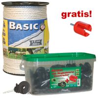 Weidezaunseil und Ringisolatoren + gratis Einschrauber - - Set: Weidezaunseil + Ringisolatoren + Einschraubhilfe