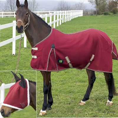 Fliegenset ´´Air Cool´´ Fliegendecke & Fliegenhaube - burgund Rueckenlaenge 125cm & Haube Pony
