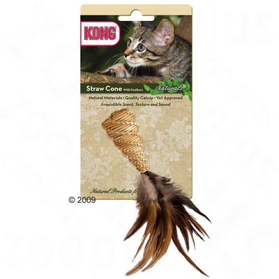 Kong Straw Cone with Feathers - 1 pc ca 17.8 x 4.3 cm
