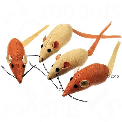 Faux Leather Mice with Catnip - 4-Pack