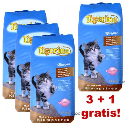 Tigerino Nuggies Katzenstreu 14 kg 3 + 1 gratis! - 4 x 14 kg