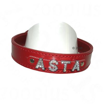 Heim Lederhalsband rot mit Strassbuchstaben, 20 - 25 mm - Gr. 60 45 - 55 cm Halsumfang