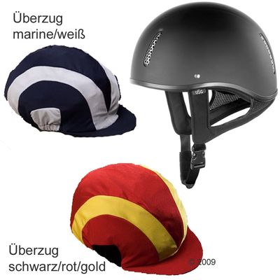 USG Reithelm ´´Military´´ + 2 verschiedene Bezuege - Helm Gr.57 + Ueberzug marine/weiss + Ueberzug schwarz/rot/gold
