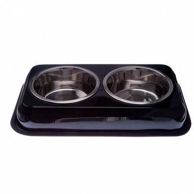 Doppelnapf aus Edelstahl schwarz-metallic - - 2 x 1,75 l, &Oslash; 21 cm Preisvergleich