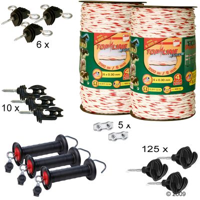 Weidezaunseil & Isolatoren-Set fuer Holzpfosten - Seil Set