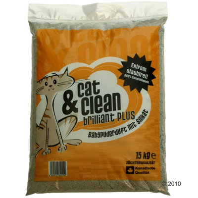 Cat & Clean Brilliant Plus met silicaat en babypoedergeur - - 15 kg