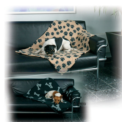 Couverture en fleece pour chien Beany- noir à motifs d´os