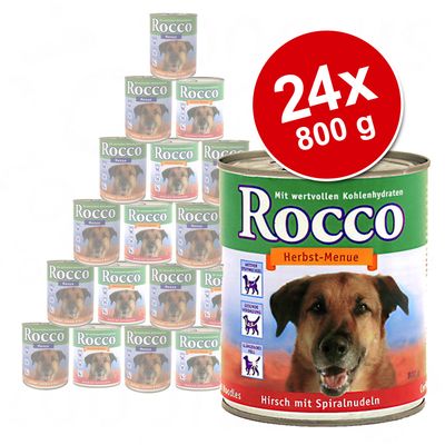 Schlemmerpaket Rocco Menue 24 x 800 g - je 12 x 800 g Rind, Gemuese & Reis und Hirsch mit Spiralnudeln