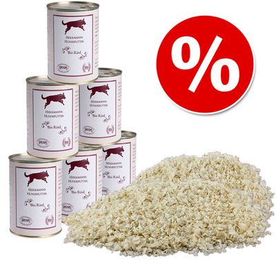Herrmanns Bio-Paket 5 kg Reisflocken + 6 x 400g Fleisch pur - Huhn pur