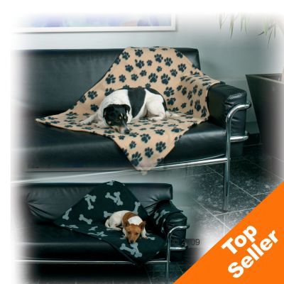 Trixie Beany Fleece Blanket beige with black paw prints