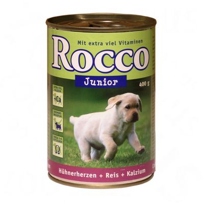Rocco Junior 6 x 400 g -  Huehnerherzen + Reis + Kalzium