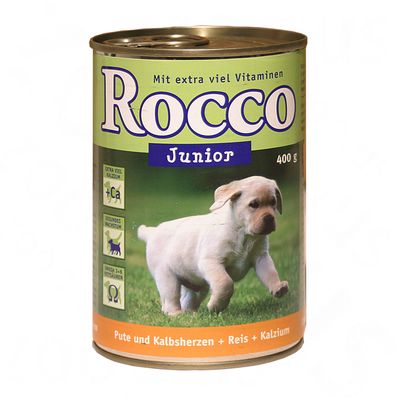Rocco Junior 6 x 400 g - Chicken Hearts Rice & Calcium