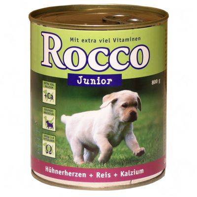Rocco Junior 6 x 800 g - Chicken Hearts Rice & Calcium