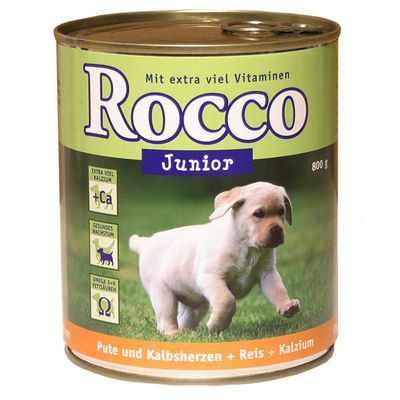 Rocco Junior 6 x 800 g -  Huehnerherzen + Reis + Kalzium
