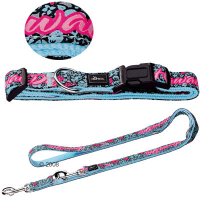 Lot Hunter Krazy Hawaii Dog : collier + laisse pour chien- lot collier taille S + laisse L 200 cm