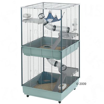 Rat & Ferret Cage Furet Tower - Turquoise base tray grey mesh