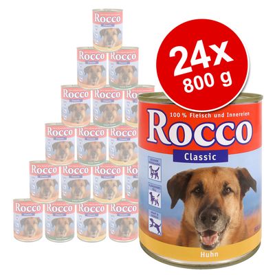Schlemmerpaket Rocco Classic 24 x 800 g - Rind pur, Gruener Pansen, Gefluegelherzen, Huhn