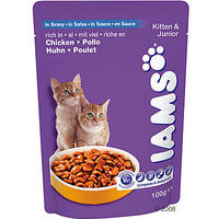 Iams Kitten & Junior Kattenvoer 6 x 100 g - - kip in saus