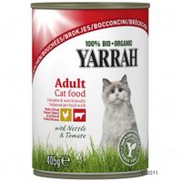 Yarrah Bio brokjes Kattenvoer 6 x 405 g - - kip en kalkoen met brandnetel & tomaat