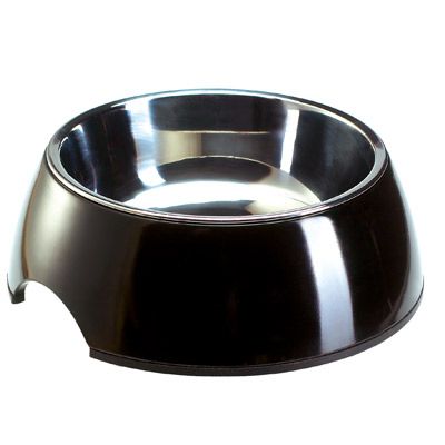 Katzennapf aus Melamin schwarz mit Edelstahl-Inlet – 350 ml, Ø 14 cm