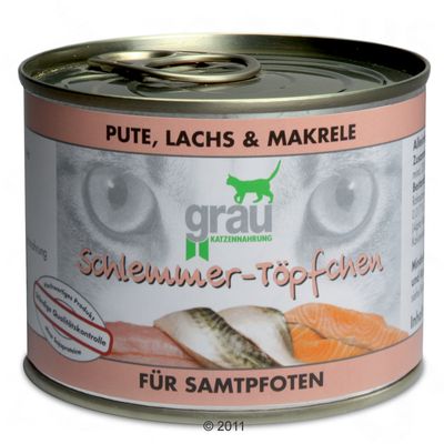 Grau Schlemmertoepfchen getreidefrei, Pute, Lachs & Makrele - 12 x 200 g