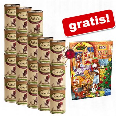 18 x 400 g Lukullus + Adventskalender fuer Hunde gratis! - Kaninchen & Wild