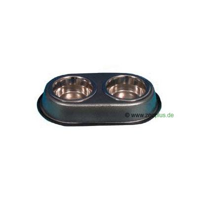 Trixie Double Pet Bowl, Stainless Steel - - Black