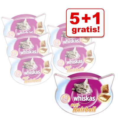 5 + 1 gratis! - 6  x Whiskas Katzensnacks - Knuspertaschen Huhn & Kaese 6 x 60 g