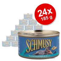 Voordeelpakket Schmusy vis Kattenvoer 24 x 185 g - - tonijn in gelei