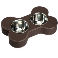  Dubbele voerbakhouder uit kunstleer bruin - - 2 x 800 ml, ? 16 cm 