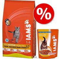 Combipak: Iams Kattenvoer 2,55 of 3 kg + 6 x 100 g natvoer! - - Adult Rijk aan Kip 3 kg