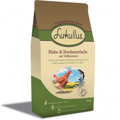 Lukullus kaltgepresstes Trockenfutter Huhn & Nordmeerlachs - Sparpaket 2 x 15 kg