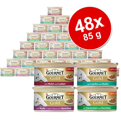 Gourmet Gold tendres bouchées en lot mixte 48 x 85 g - lot mixte (4 saveurs, 12 boîtes de chaque saveur)