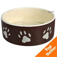 Keramik Fressnapf mit Pfoten braun - - 0,3 l / � 12 cm