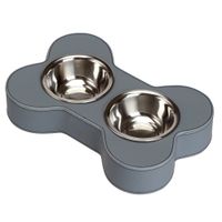  Dubbele voerbakhouder uit kunstleer grijs - - 2 x 220 ml, ? 12 cm 