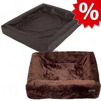 Sparset hygienisches Hundebett tabac + Kuschelbezug braun - Set L 100 x B 80 cm