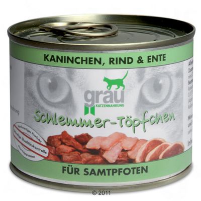Grau Schlemmertoepfchen getreidefrei, Kaninchen, Rind&Ente - 12 x 200 g