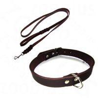  Heim Set: Leren lijn doorgestoken + halsband, bruin - - Halsband maat 40 + lijn 200 cm 