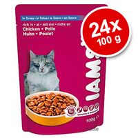 Voordeelpakket Iams Senior & Mature Kattenvoer 24 x 100 g - - kip in saus