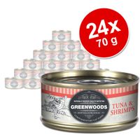 Voordeelpakket: Greenwoods Adult Kattenvoer 24 x 70g - - Tonijn & Garnalen