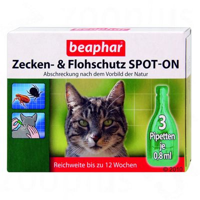 Beaphar Zecken- und Flohschutz Spot-On fuer Katzen – 3 x 0,8 ml